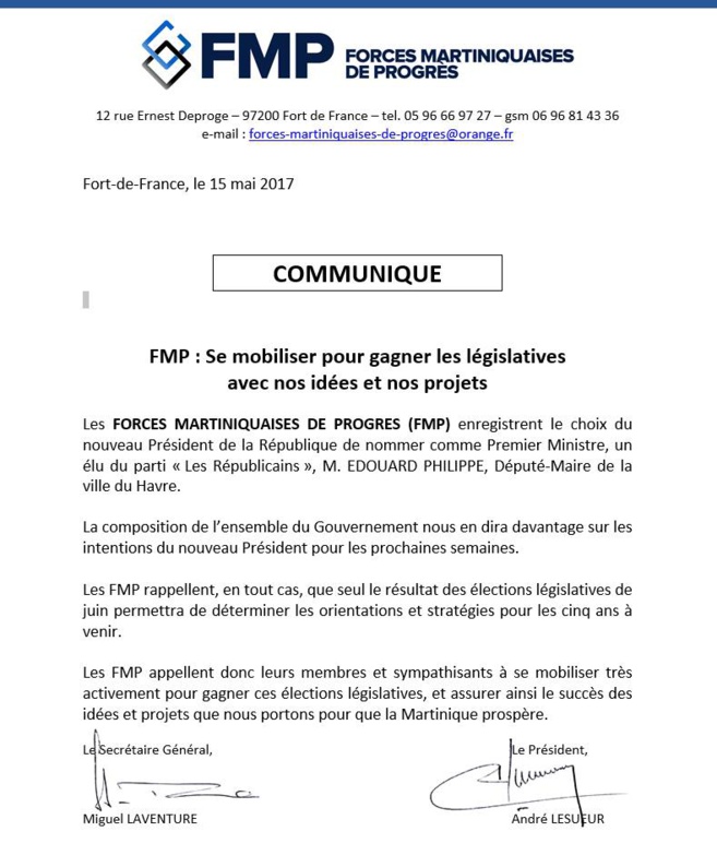 Communiqué d'André Lesueur et Miguel Laventure co-signé au nom des FMP