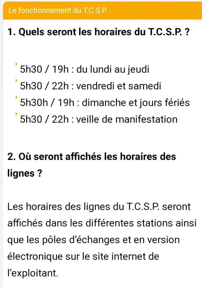 Voici les horaires du TCSP .