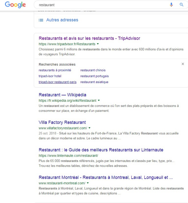 Nous avons tapé restaurant et nous n'avons pas trouvé pages jaunes ! Pourquoi ? 