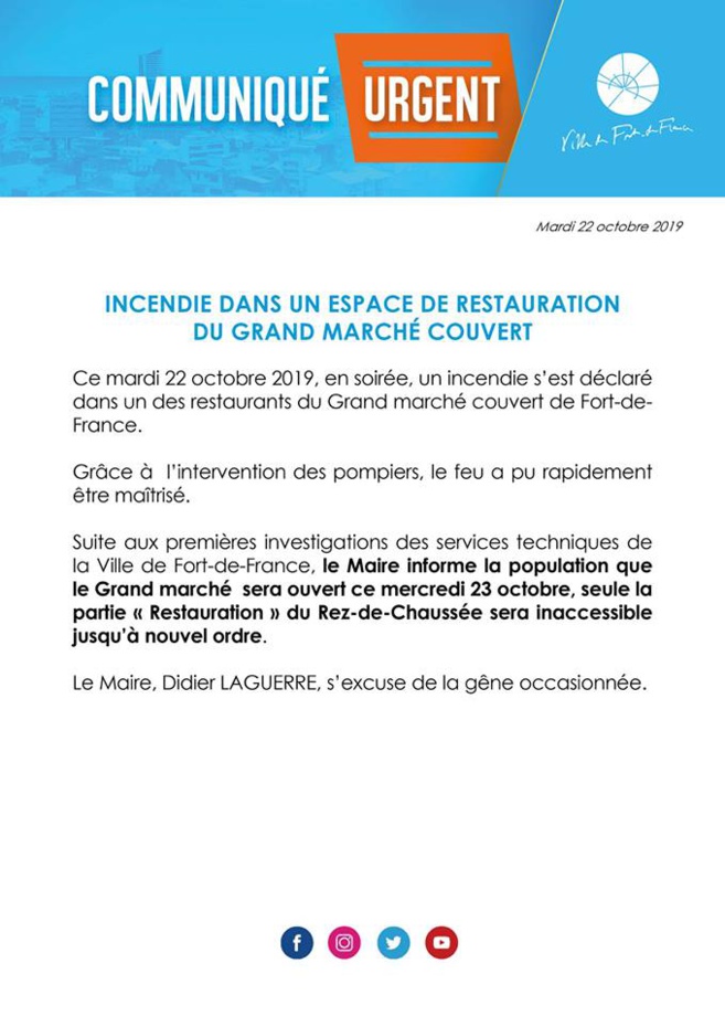 Incendie au grand Marché de Fort de France. Mais le Marché reste ouvert !