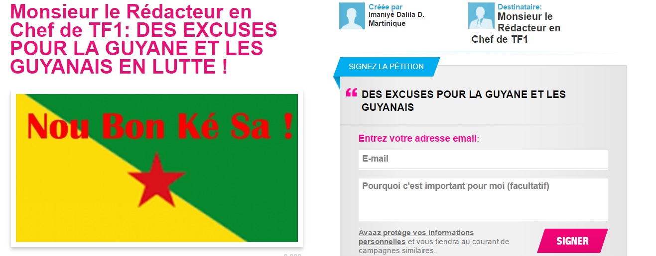 #TF1 Nous vous demandons de vous excuser auprès du peuple #Guyanais que vous avez offensé grandement.