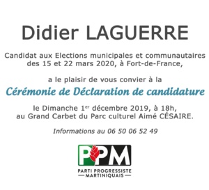 Déclaration de candidature de Didier Laguerre ce Dimanche 1 décembre