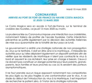 Coronavirus /  Croisière Fort de France semble dire stop ! 