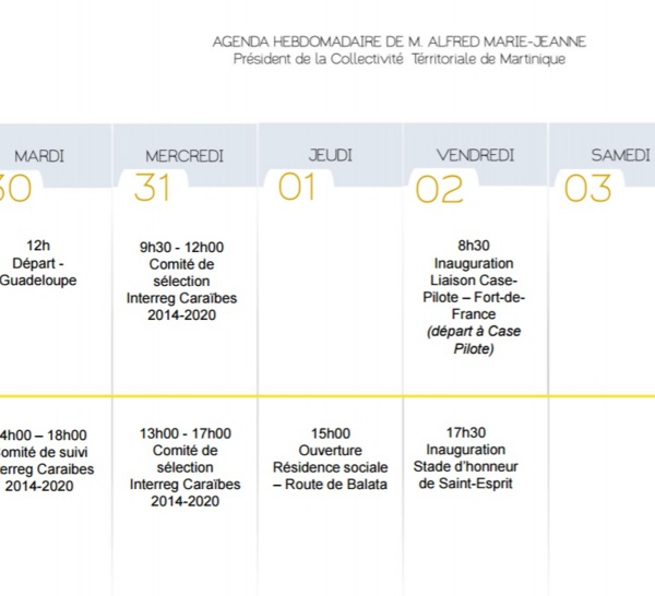 Agenda Hebdomadaire de M. Alfred Marie-Jeanne