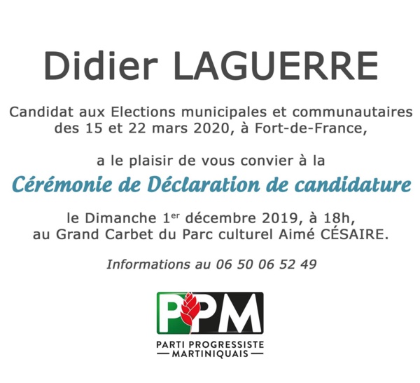 Déclaration de candidature de Didier Laguerre ce Dimanche 1 décembre