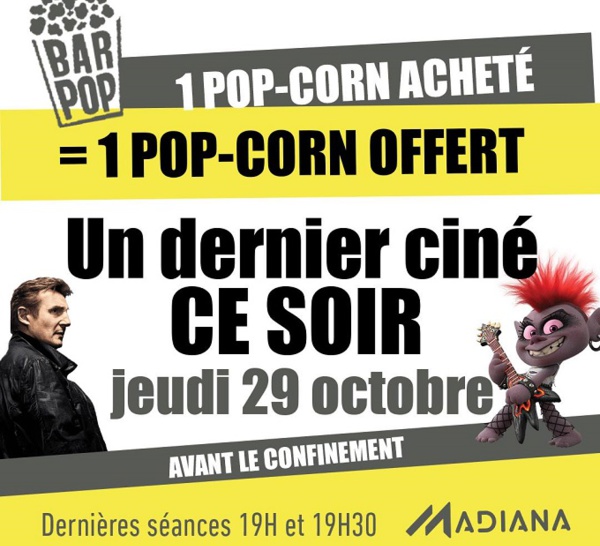 Les cinémas de Madiana Congrès fermés pour confinement